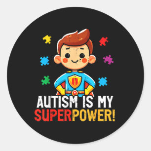 Autism is Superwer Superhero ASD Awareness Boys Classic Round Sticker