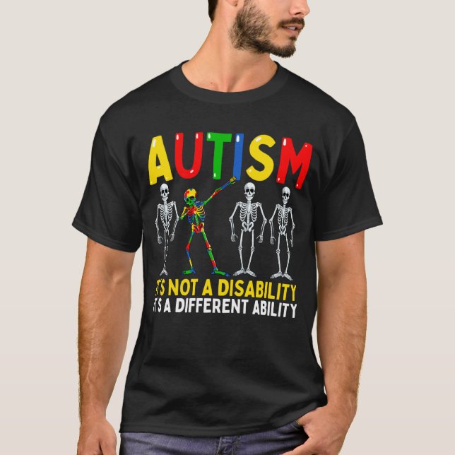 Autism It's A Different Ability Dabbing Skeleton T-Shirt (Front)