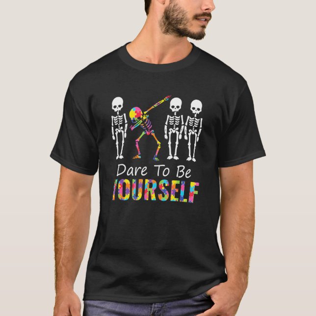 Autism It's A Different Ability  Dabbing Skeleton  T-Shirt (Front)