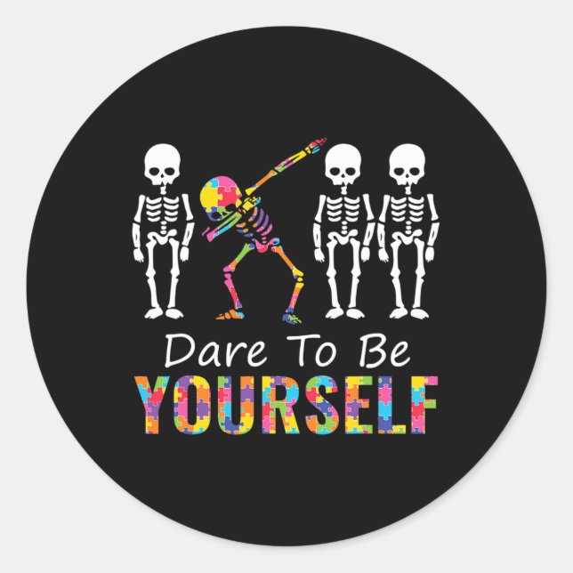 Autism It's A Different Ability Fun Dabbing Skelet Classic Round Sticker (Front)