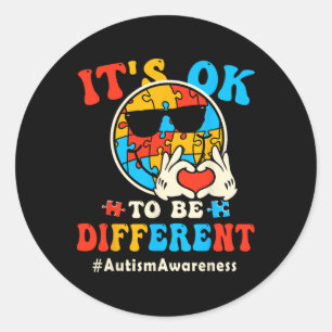 Autism Its Ok To Different Groovy Smile Puzzle Pie Classic Round Sticker