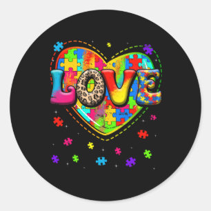 Autism Love Heart Autism Awareness Month For Men W Classic Round Sticker