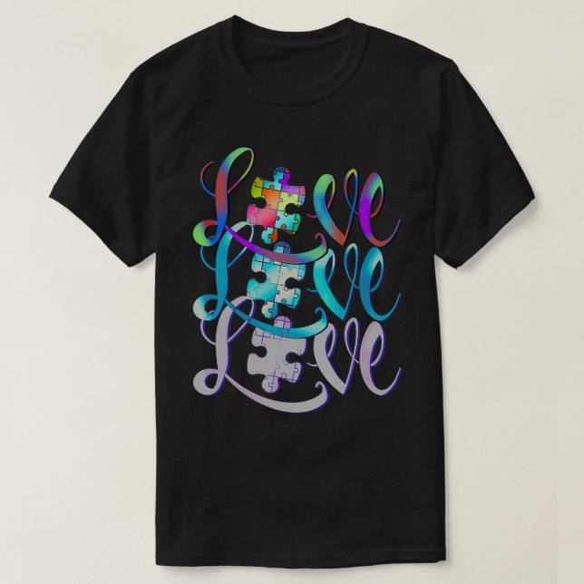 Autism love puzzle autism day T-Shirt (Design Front)
