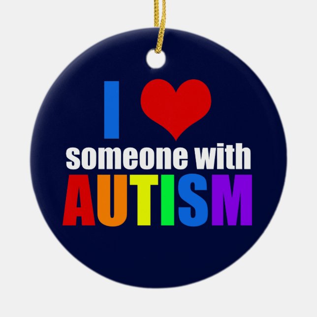 Autism Love Rainbow Family Support Colourful Cute Ceramic Ornament (Front)