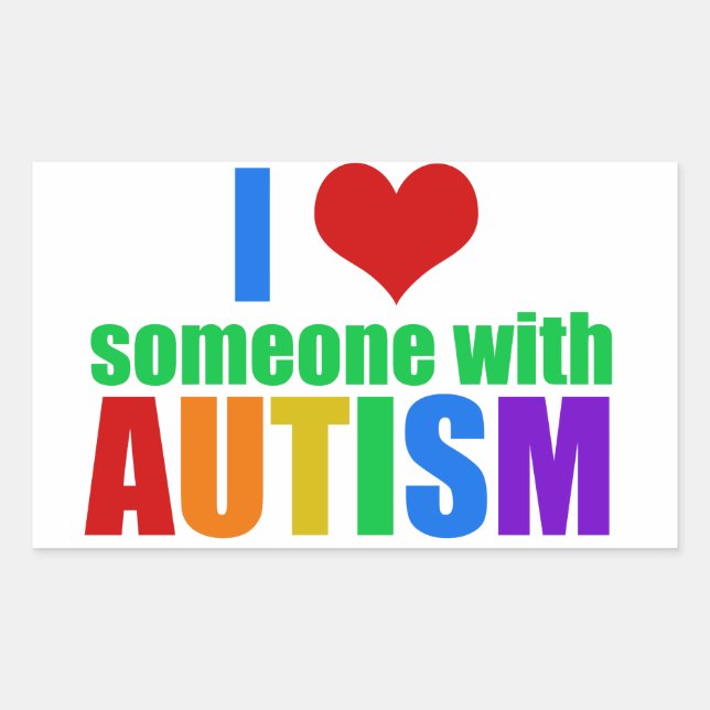 Autism Love Rainbow Family Support Colourful Cute Rectangular Sticker (Front)