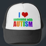 Autism Love Rainbow Family Support Colourful Cute Trucker Hat<br><div class="desc">I love someone with autism. Show support for the special autistic person in your life. A great gift for parents of a special needs child with autism or Asperger syndrome. I love my autistic son or daughter. Also a nice gift for a sister or friend.</div>