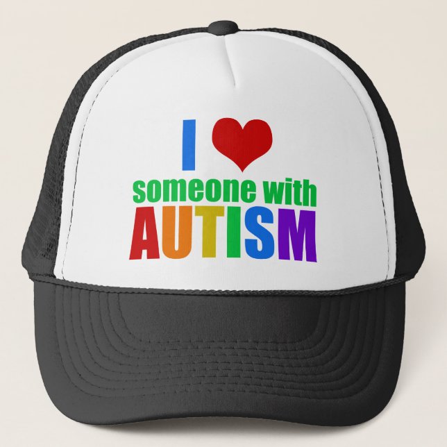 Autism Love Rainbow Family Support Colourful Cute Trucker Hat (Front)
