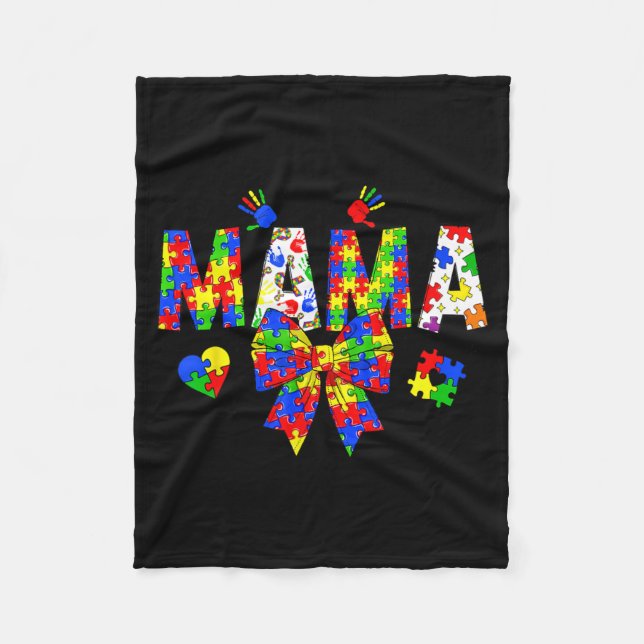Autism Mama Autism Awareness Day Coquette Bow Fleece Blanket (Front)