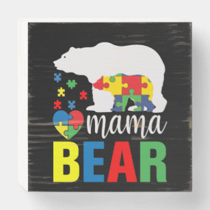 Autism Mama Bear Wooden Box Sign