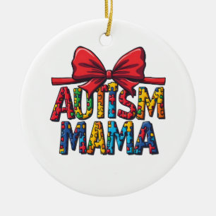 Autism Mama Bow Coquette Mum Autism Awareness  Ceramic Ornament