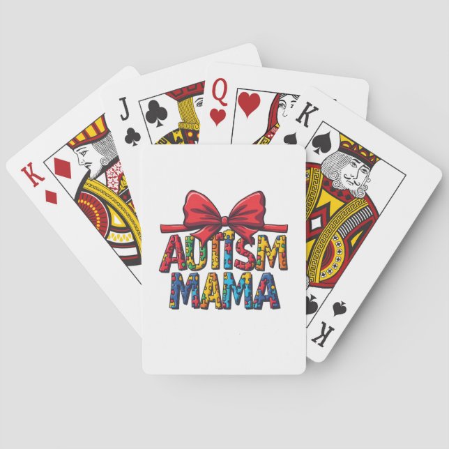 Autism Mama Bow Coquette Mum Autism Awareness  Playing Cards (Back)