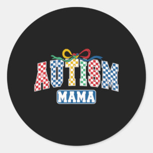 Autism Mama Coquette Bow Chequered Print Autism Classic Round Sticker