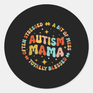 Autism Mama Groovy Autism Awareness Inspirational Classic Round Sticker