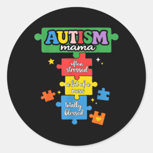 Autism Mama Puzzle Piece Autism Mom Awareness Classic Round Sticker