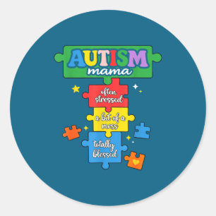 Autism mama puzzle piece autism mum awareness classic round sticker