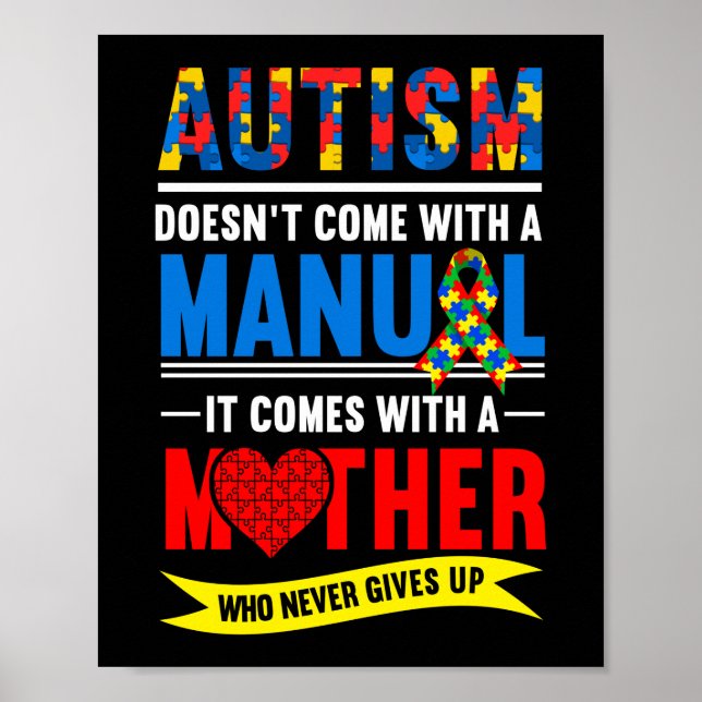 Autism Manual Mum Mother Mama Flower Rainbow Poster (Front)