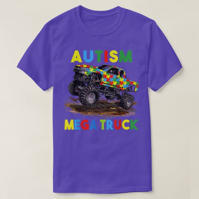 Autism Mega Truck Men Women Kids Funny Autism Awar T-Shirt (Design Front)