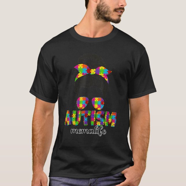 Autism Mema Messy Bun Puzzle Sunglasses Bandanna M T-Shirt (Front)