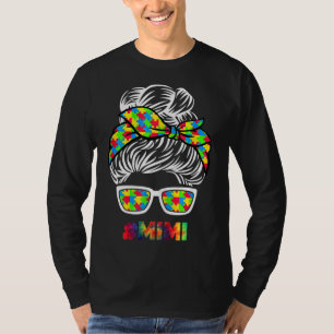 Autism Mimi Messy Bun Sunglasses Bandana Mother Da T-Shirt