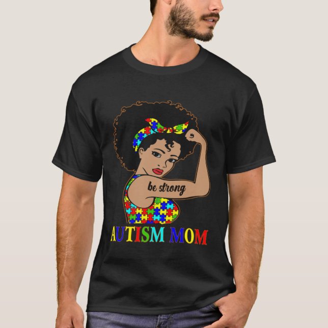 Autism Mom Afro Mother Black Women Puzzle Piece Au T-Shirt (Front)