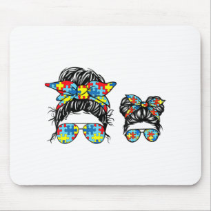 Autism Mom And Kid Life Messy Bun Sunglasses Banda Mouse Pad