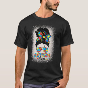 Autism Mom Awareness Messy Bun Sunglasses Bandana T-Shirt