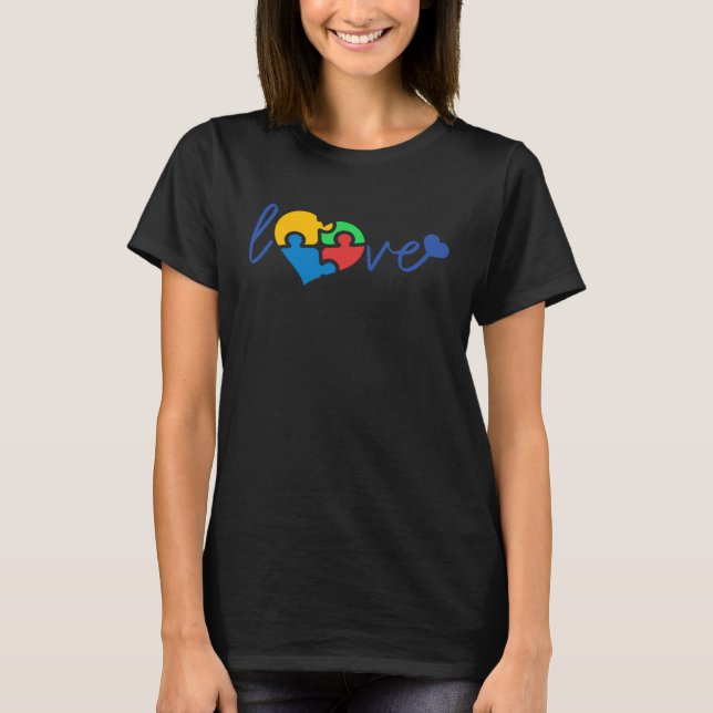 Autism Mom Awareness Month Puzzle Heart Love Neuro T-Shirt (Front)
