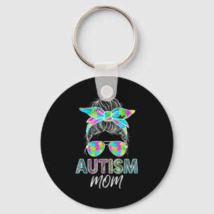 Autism mom life messy bun bleached mothers day key ring