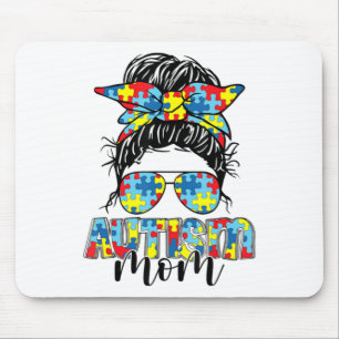 Autism Mom Life Messy Bun Sunglasses Bandana Mothe Mouse Pad