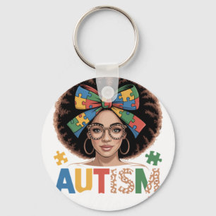 Autism Mom Messy Bun Black Women Autism Awareness  Key Ring