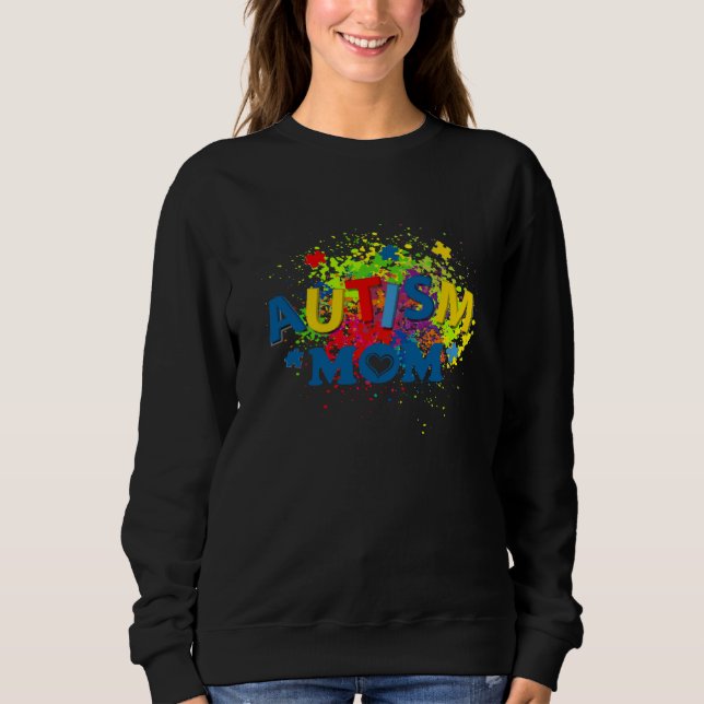 Autism Mom Mother Sunflower Puzzle Piece Autism Aw Sweatshirt (Front)