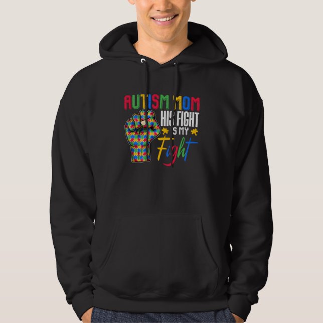 Autism Mom Puzzle Fist Autism Awareness Family Mat Hoodie (Front)