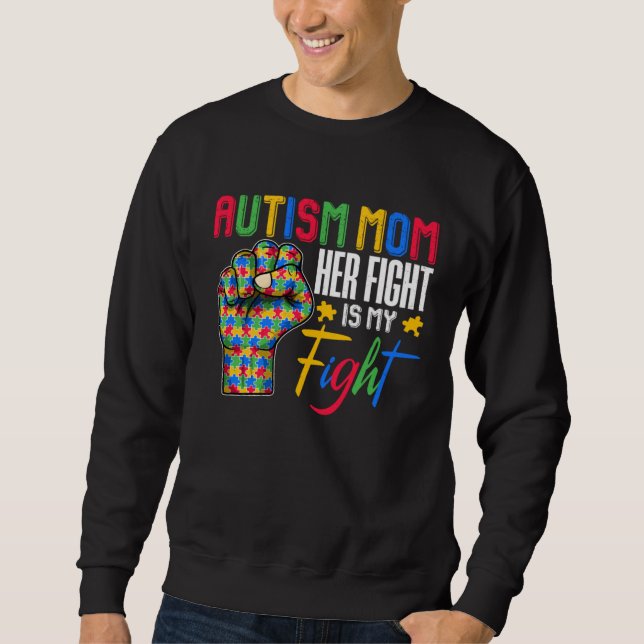 Autism Mom Puzzle Fist Autism Awareness Family Mat Sweatshirt (Front)