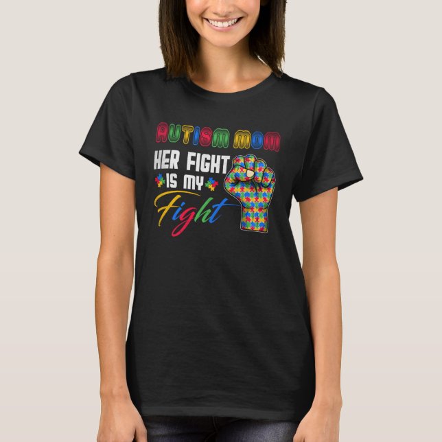 Autism Mom Puzzle Fist Autism Awareness Family Mat T-Shirt (Front)