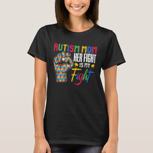 Autism Mom Puzzle Fist Autism Awareness Family Mat T-Shirt (Front)
