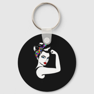 Autism Mom Unbreakable Rosie The Riveter Strong Wo Key Ring