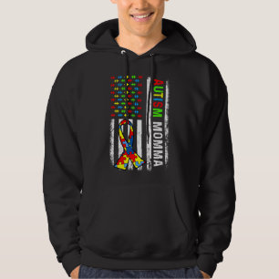 Autism Momma American Flag Autism Awareness Family Hoodie