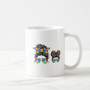 Autism Mum And Kid Life Messy Bun Sunglasses Banda Coffee Mug