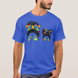 Autism Mum And Kid Life Messy Bun Sunglasses Banda T-Shirt
