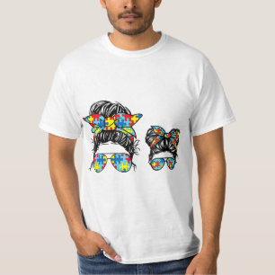 Autism Mum And Kid Life Messy Bun Sunglasses Banda T-Shirt