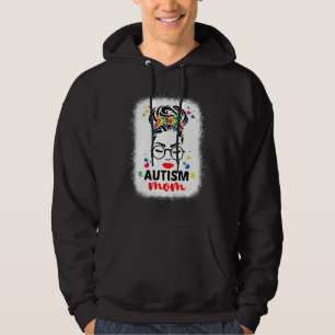 Autism Mum Autism Bleached Motherâ€™s Messy Bun Da Hoodie