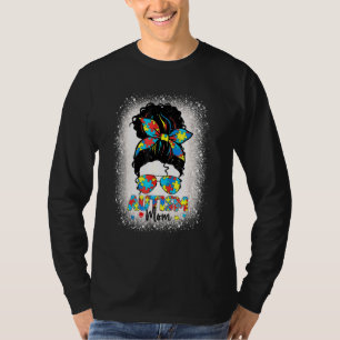 Autism Mum Awareness Messy Bun Sunglasses Bandanna T-Shirt