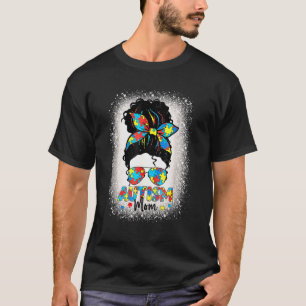 Autism Mum Awareness Messy Bun Sunglasses Bandanna T-Shirt