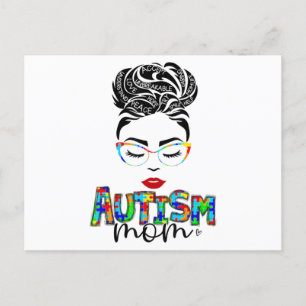 autism mum child messy bun awareness april and mot postcard