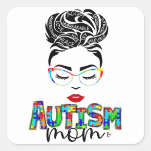 autism mum child messy bun awareness april and mot square sticker
