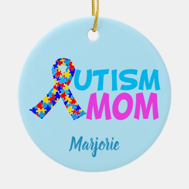 Autism Mum Cute Custom Mother's Day Ceramic Ornament (Front)