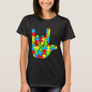 Autism Mum Dad Asl Love Sign Language Autism Aware T-Shirt