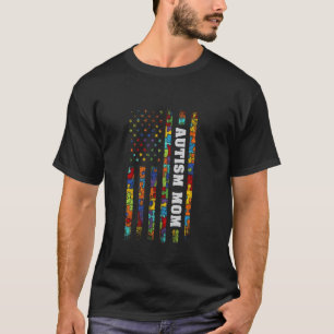 Autism Mum Dad Awareness American Flag Mother's Da T-Shirt