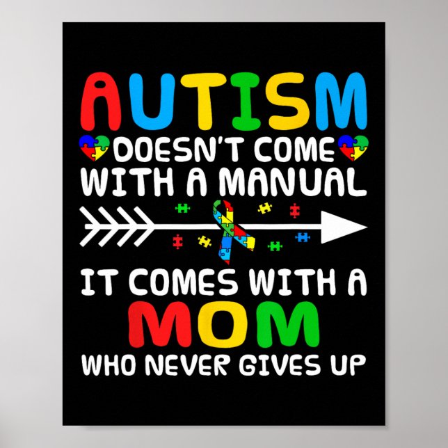 Autism Mum Doesn't Come With A Manual Autism Aware Poster (Front)