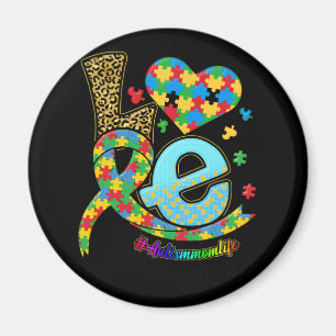Autism Mum Life Love Puzzle Heart Leopard Magnet